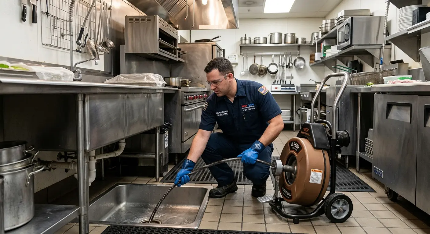 Commercial drain cleaning service in a restaurant kitchen in Jupiter Farms